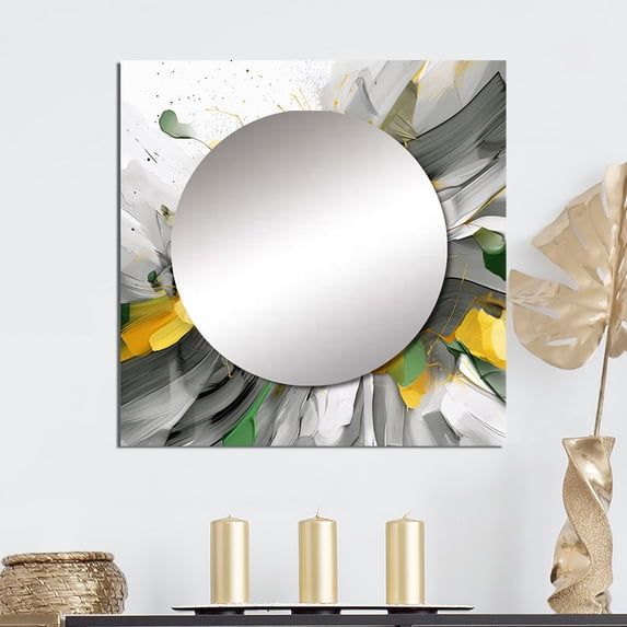 Designart "Kinetic Wave Art" scandinavian Square Mirror For Wall Decor - Large Green Square Mirror Printed Wall Decor - Scandinavian Square Living Room Mirror