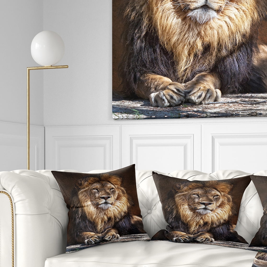 Designart King Lion with Lighted Face - Animal Art Throw Pillow - 18x18