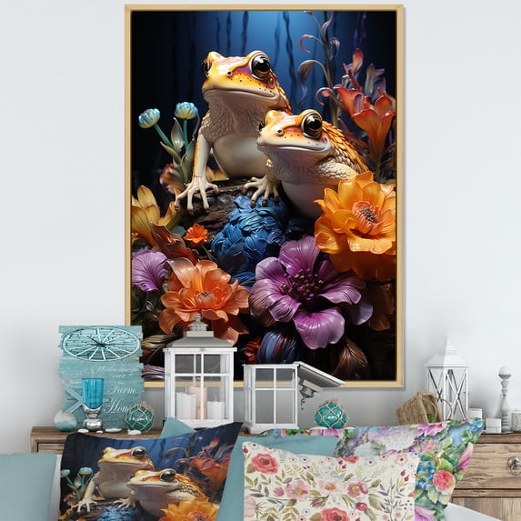 Designart "Kingdom Of Fantasy Frogs I" Frogs & Toads Floater Framed Wall Art Living Room