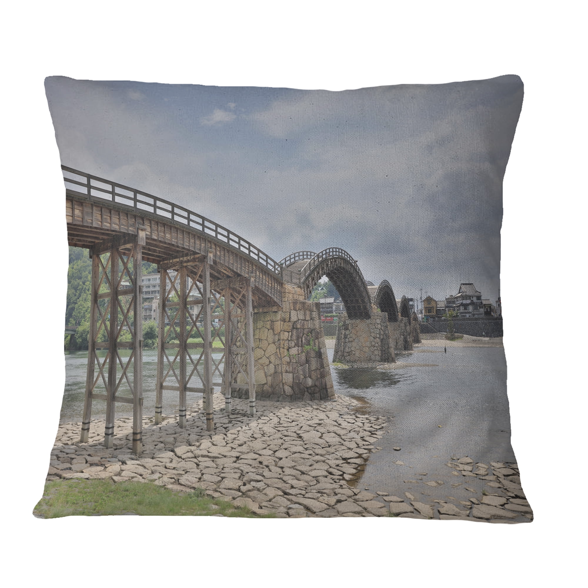 Designart Kintai Bridge in Iwakuni Yamaguchi - Landscape Printed Throw Pillow - 16x16