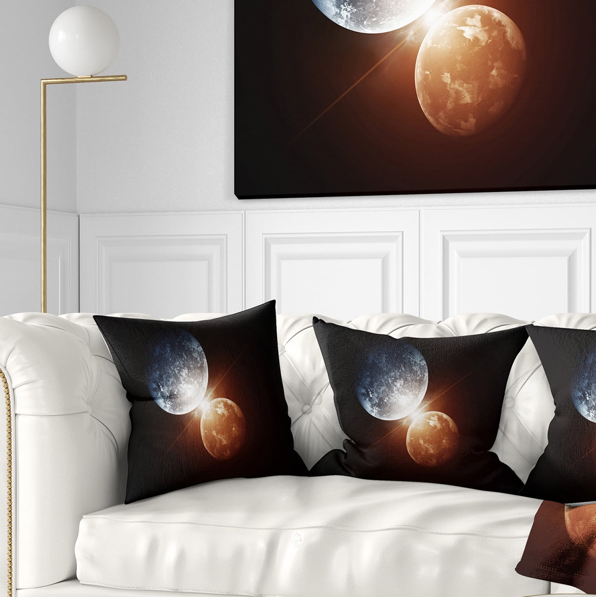 Designart Kiss Between Two Planets - Spacescape Throw Pillow - 16x16