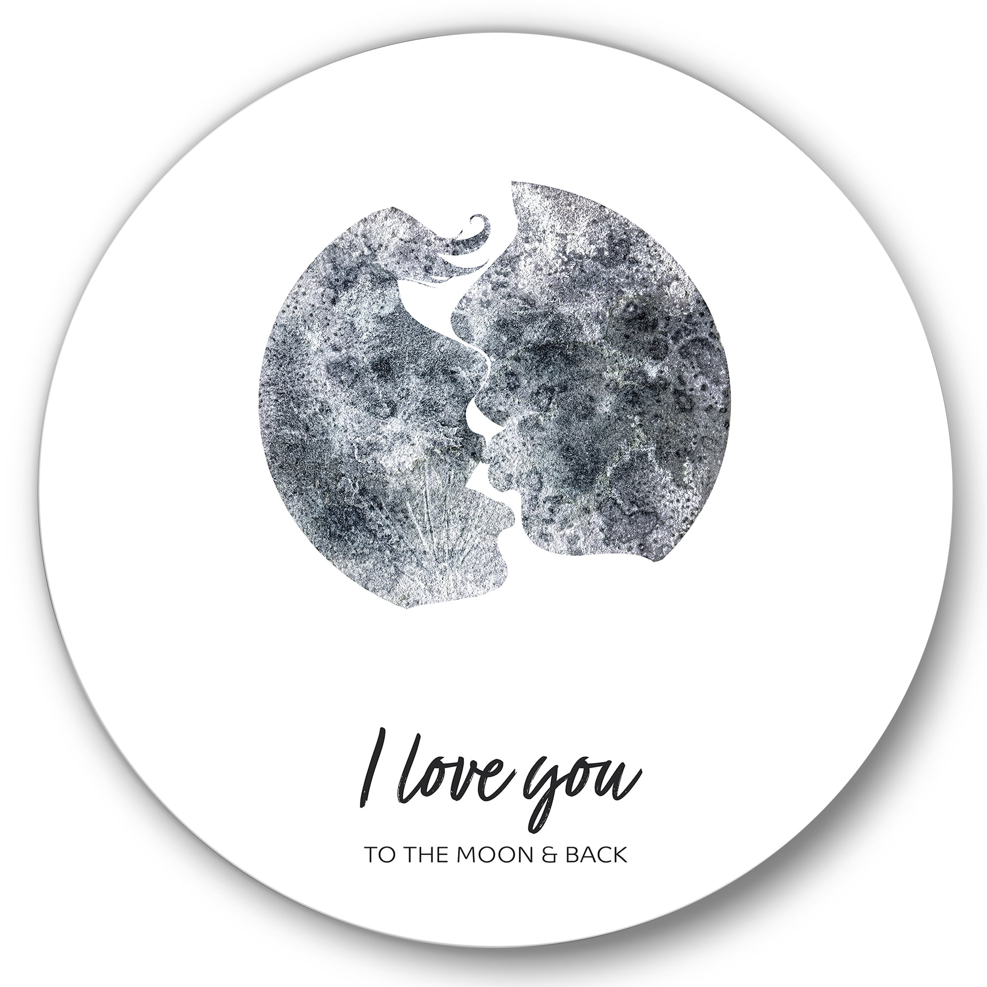 Designart 'Kiss of Two Lovers In Romantic Moon Shape' Modern Circle Metal Wall Art 29x29 - Disc of 29