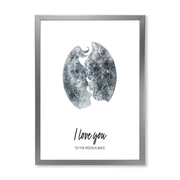 Designart 'Kiss of Two Lovers In Romantic Moon Shape' Modern Framed Art Print