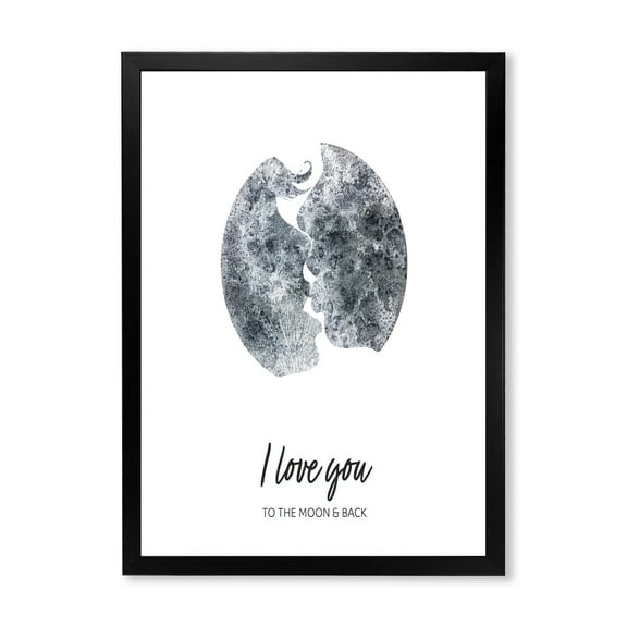 Designart 'Kiss of Two Lovers In Romantic Moon Shape' Modern Framed Art Print