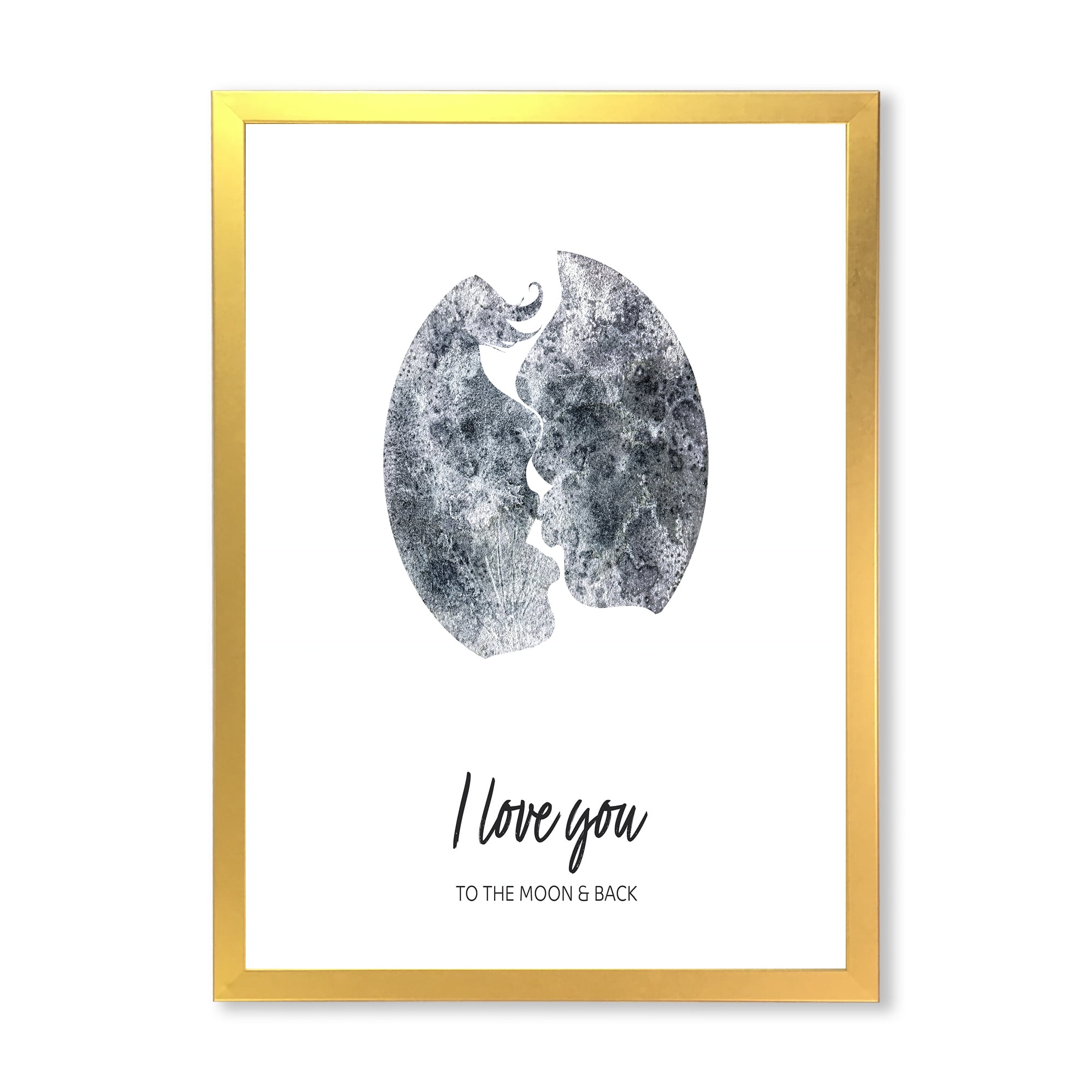 Designart 'Kiss of Two Lovers In Romantic Moon Shape' Modern Framed Art Print