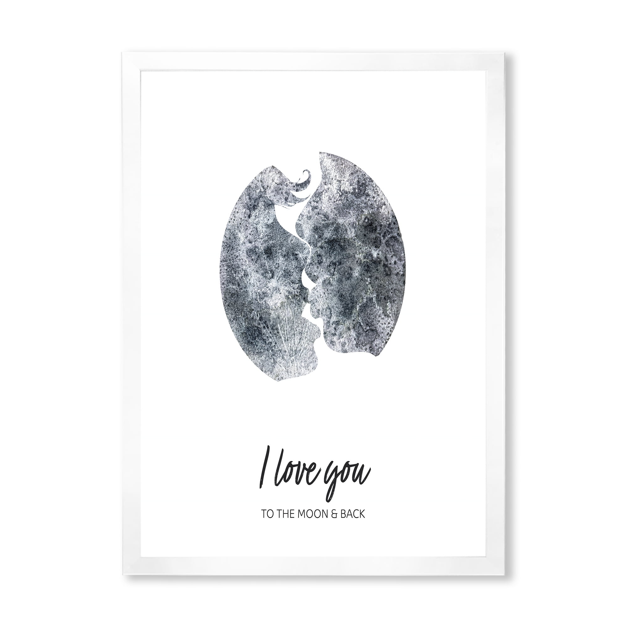 Designart 'Kiss of Two Lovers In Romantic Moon Shape' Modern Framed Art Print