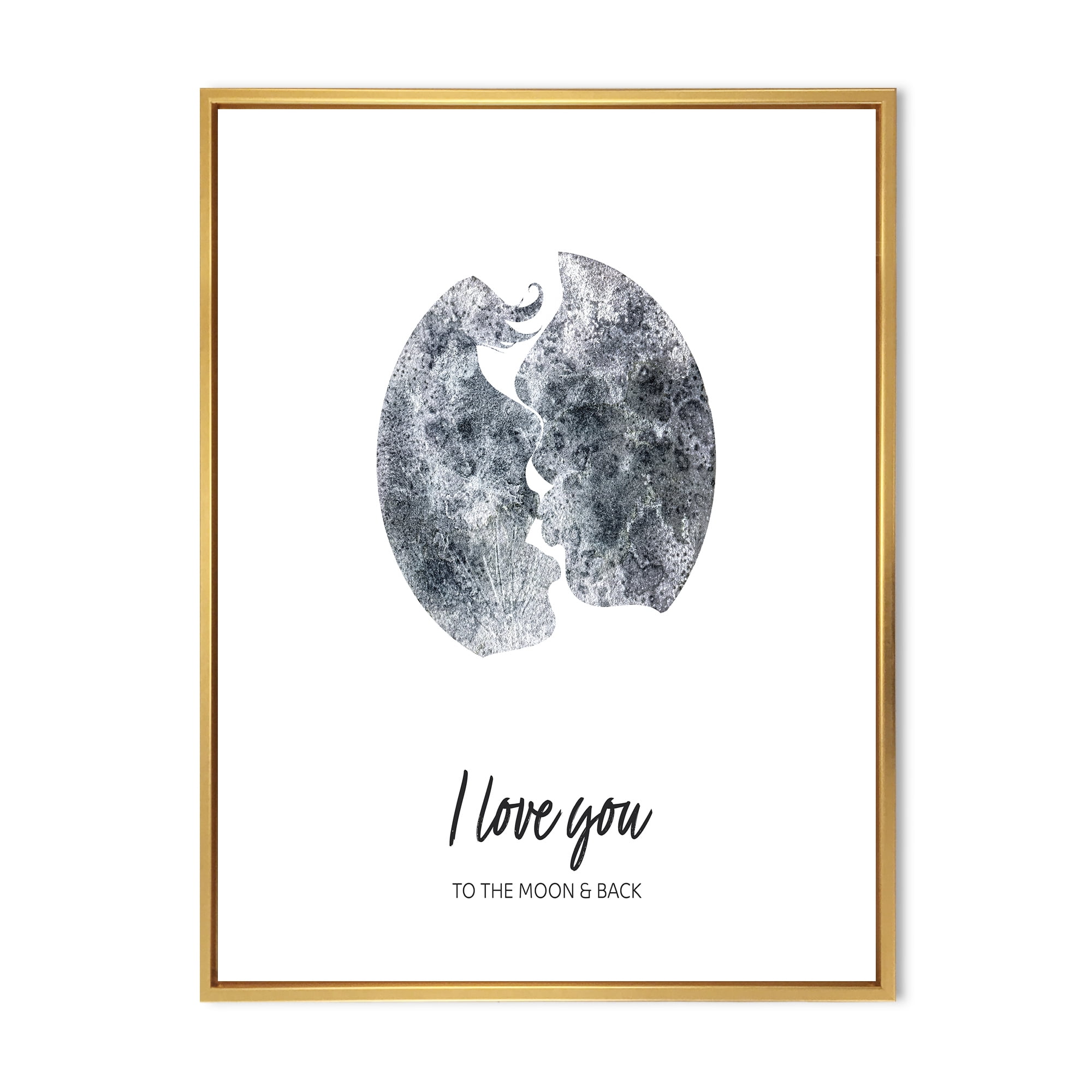 Designart 'Kiss of Two Lovers In Romantic Moon Shape' Modern Framed Canvas Wall Art Print