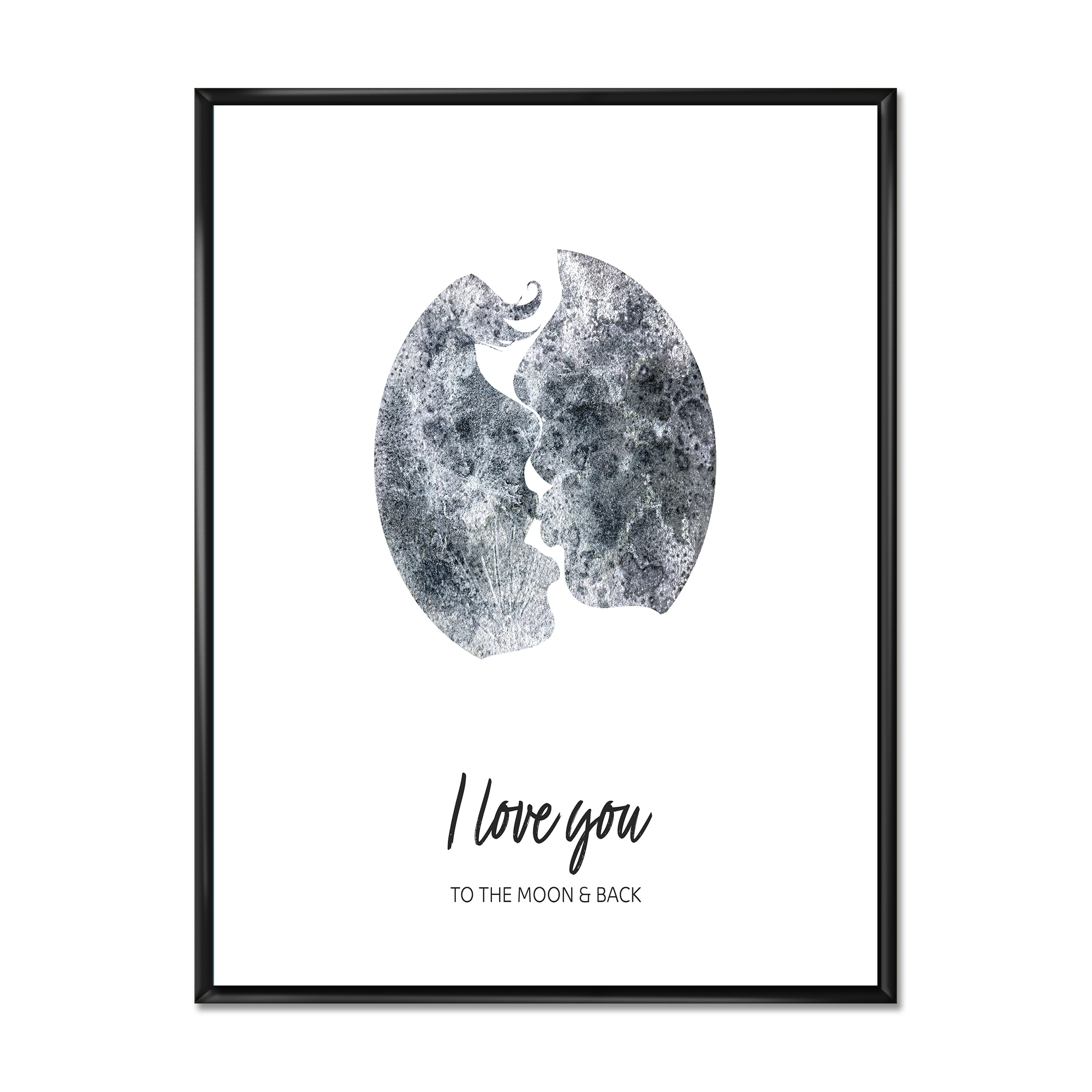 Designart 'Kiss of Two Lovers In Romantic Moon Shape' Modern Framed Canvas Wall Art Print
