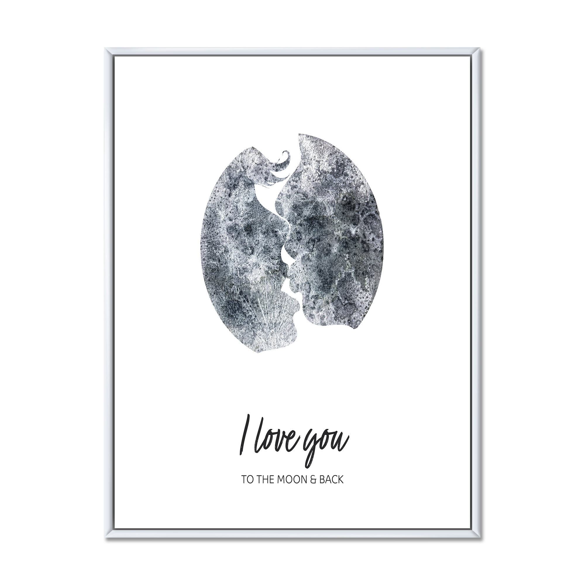 Designart 'Kiss of Two Lovers In Romantic Moon Shape' Modern Framed Canvas Wall Art Print