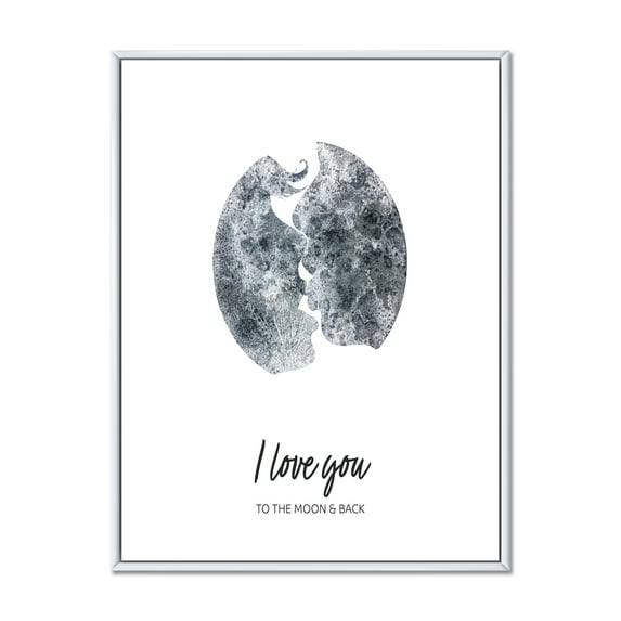 Designart 'Kiss of Two Lovers In Romantic Moon Shape' Modern Framed Canvas Wall Art Print
