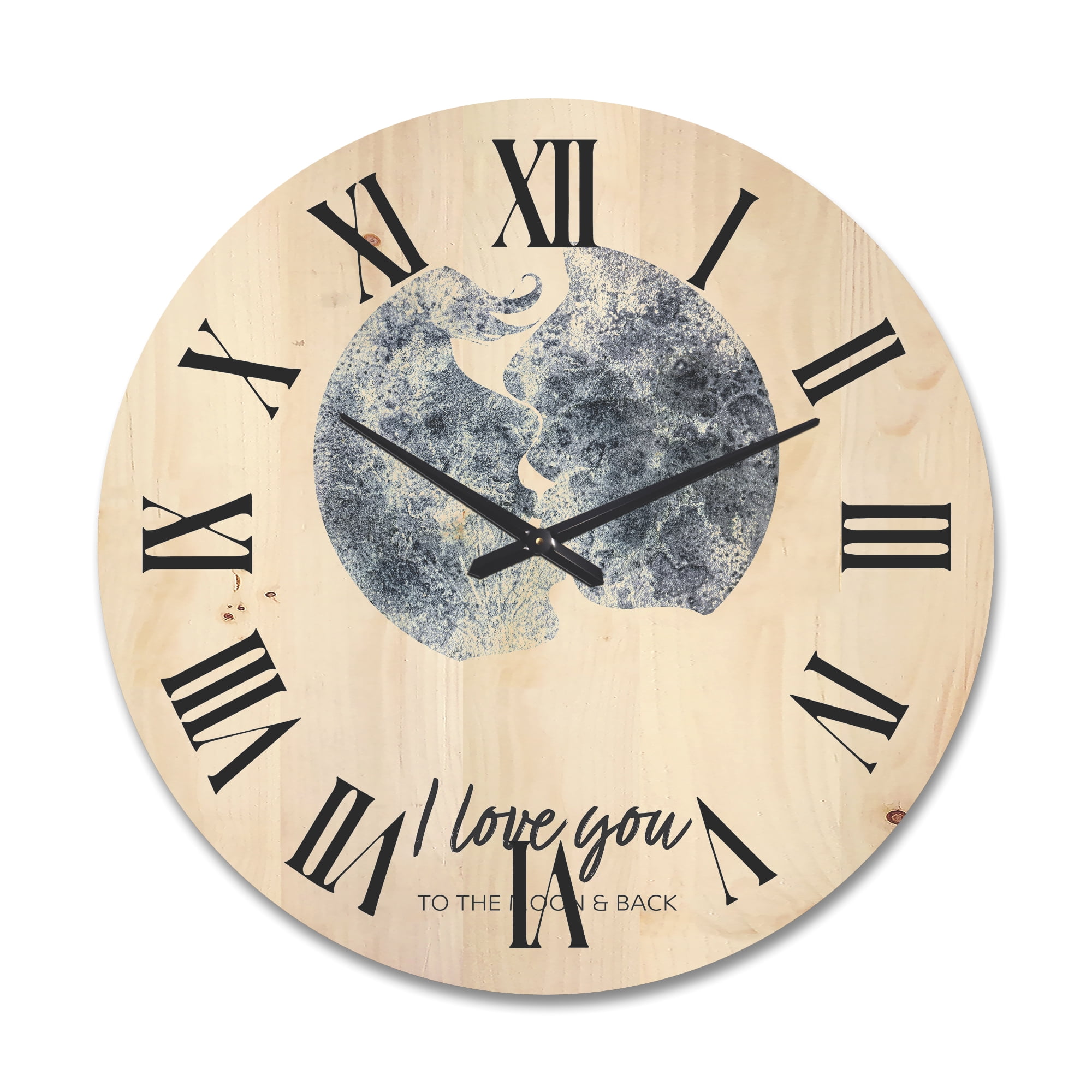 Designart 'Kiss of Two Lovers In Romantic Moon Shape' Modern Wood Wall Clock