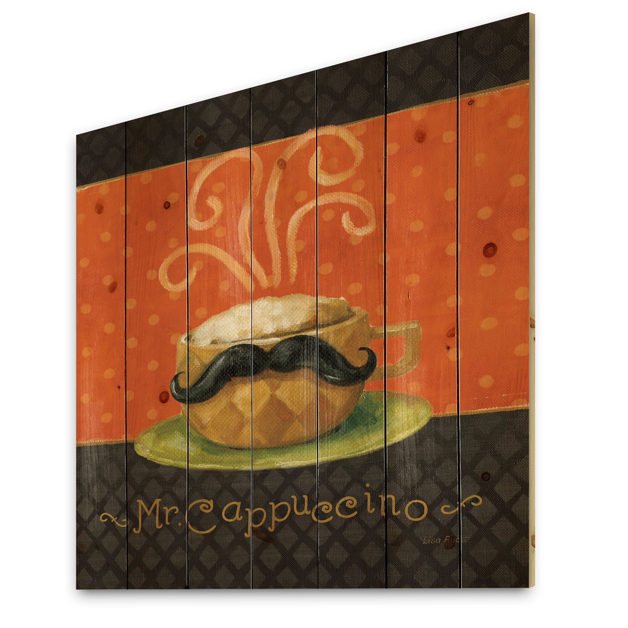 Designart 'Kitchen Cafe Moustache IV' Kitchen Print on Natural Pine Wood