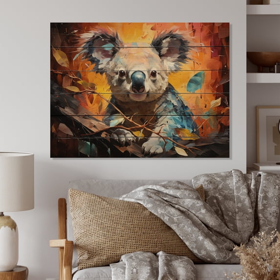 Designart "Koala Koalas Serenity composition I" Animals Print on Natural Pine Wood