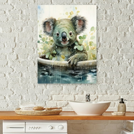 Designart "Koala'S Curious Bathtime In The Bathroom II" Bathroom Wall Art Prints