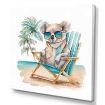 Designart Koala With Sunglasses On The Beach Canvas Wall Art