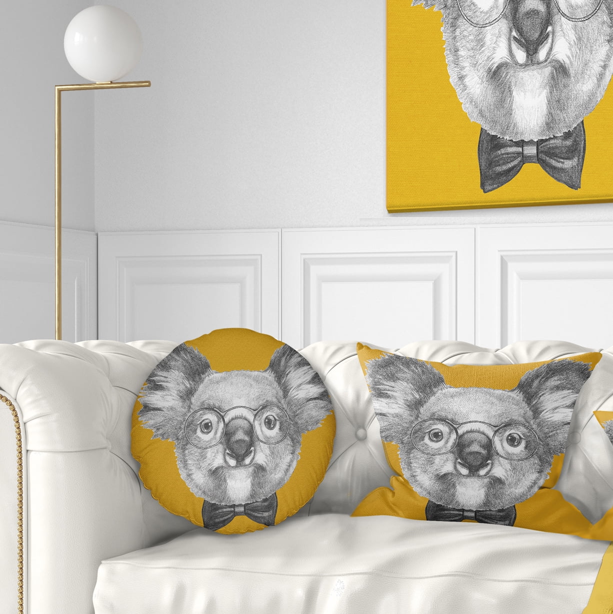 Designart Koala with Glasses and Bow Tie - Contemporary Animal Throw Pillow - 12x20