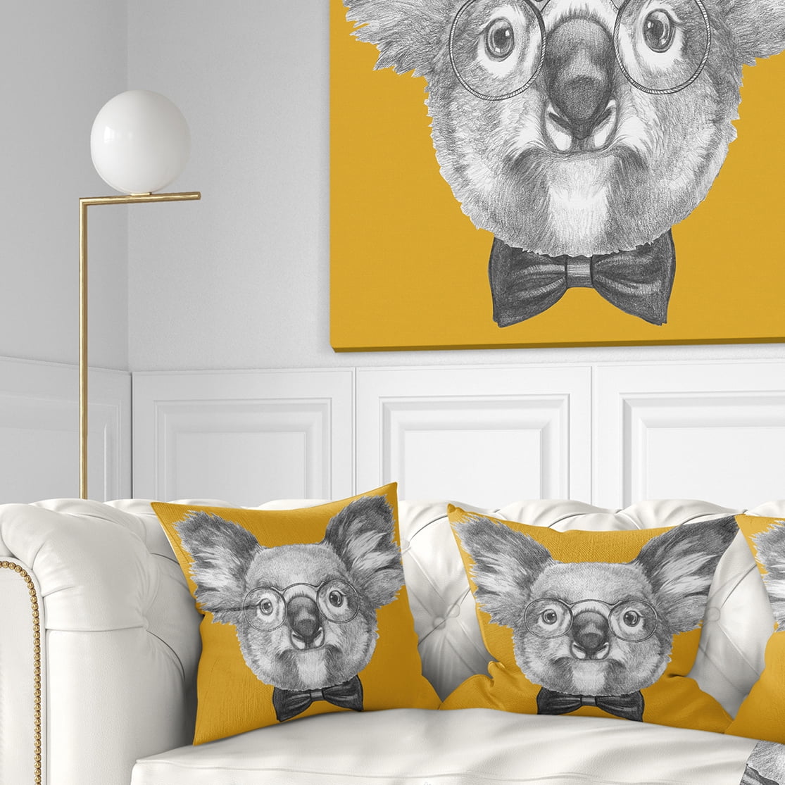 Designart Koala with Glasses and Bow Tie - Contemporary Animal Throw Pillow - 18x18
