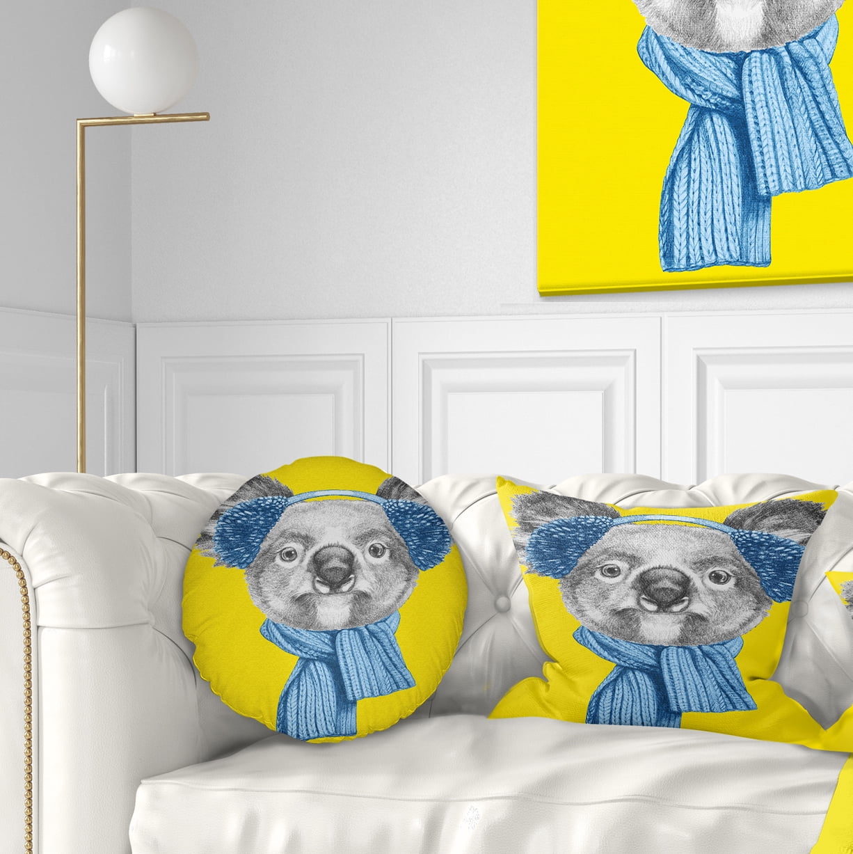 Designart Koala with Scarf and Earmuffs - Animal Throw Pillow - 12x20