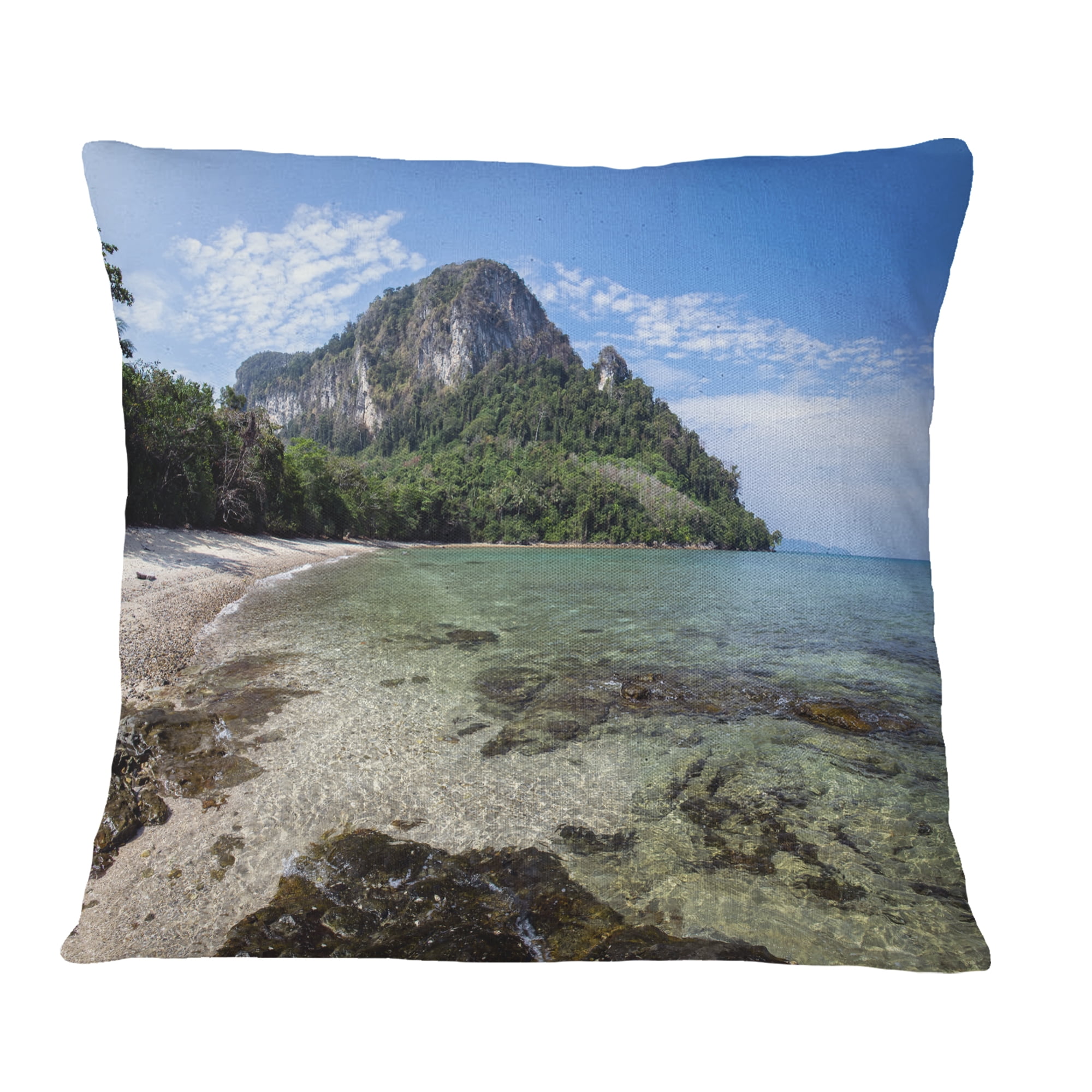 Designart Koh Mook Coast Line - Modern Seashore Throw Pillow - 18x18