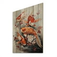 thumbnail image 1 of Designart "Koi Fish Fishing Contemporary wall art I" Animals Print on Natural Pine Wood, 1 of 5