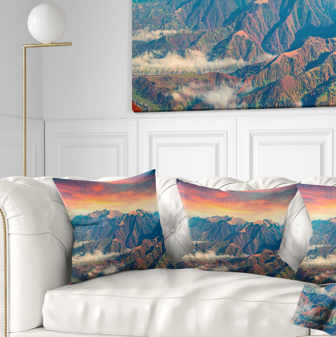 Designart Kolochava Village in Morning Landscape - Photography Throw Pillow - 16x16