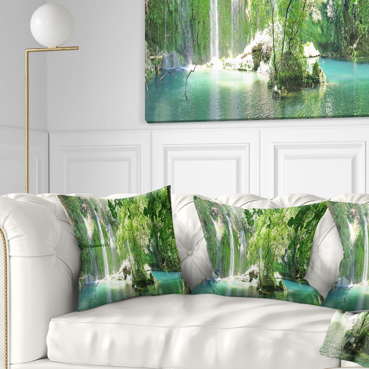 Designart Kursunlu Waterfalls Antalya - Landscape Photography Throw Pillow - 18x18