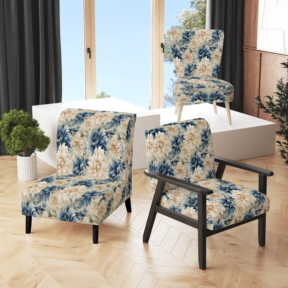 Designart "Lacy Tropics" Blue Tropical Upholstered Accent Chair - Tropical Arm Chair For Living Room