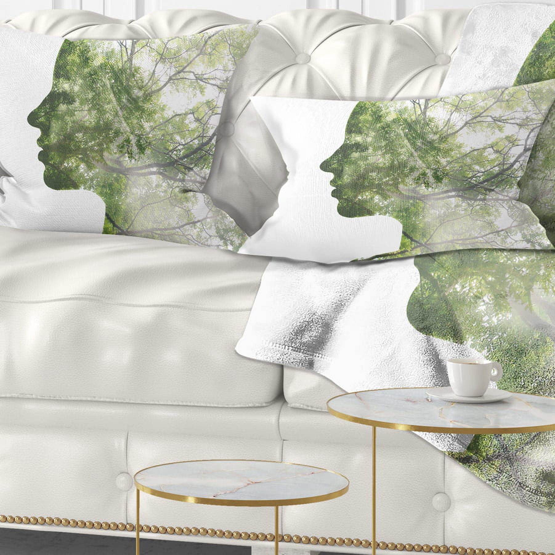 Designart Lady Combined With Green Tree - Portrait Throw Pillow - 12x20