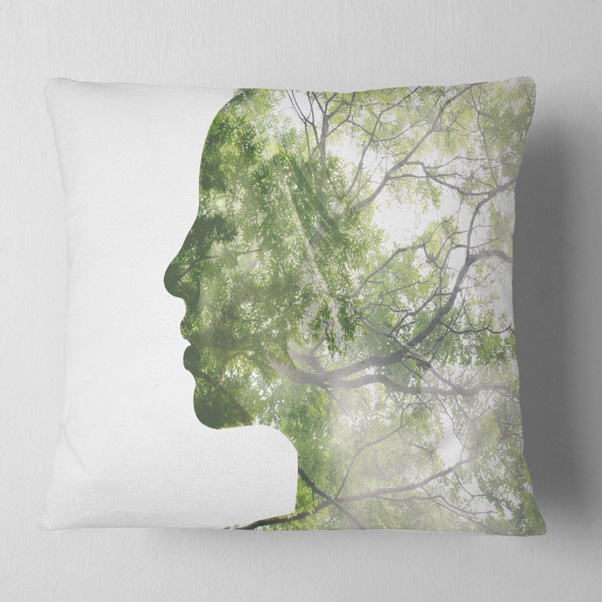 Designart Lady Combined With Green Tree - Portrait Throw Pillow - 18x18