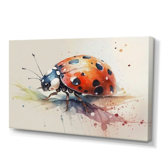 Designart Ladybug On A Leaf Watercolor Canvas Wall Art