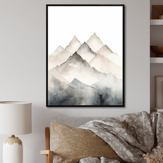 Designart "Lake And Forest Dream In Watercolor III" Landscape Mountains Floater Framed Wall Decor