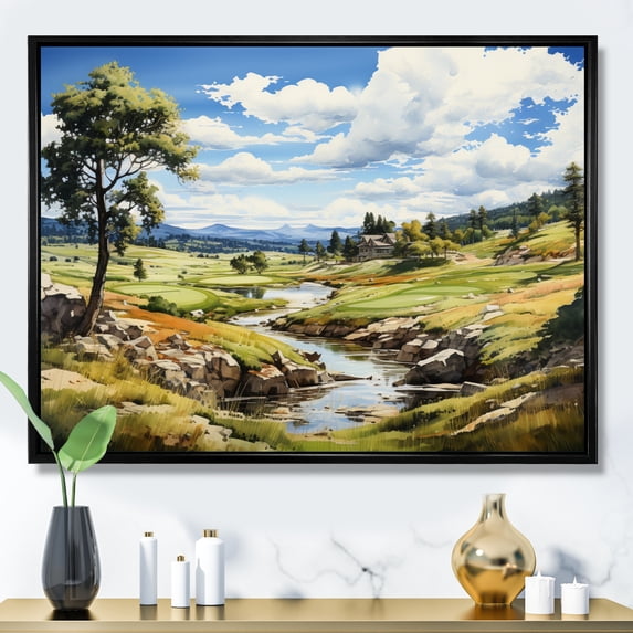 Designart "Lake And River Calm I" Landscapes Floater Framed Wall Decor