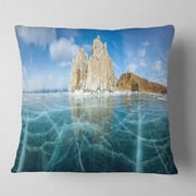 Designart Lake Baikal Ice and Rocks Panorama - Seascape Throw Pillow - 18x18