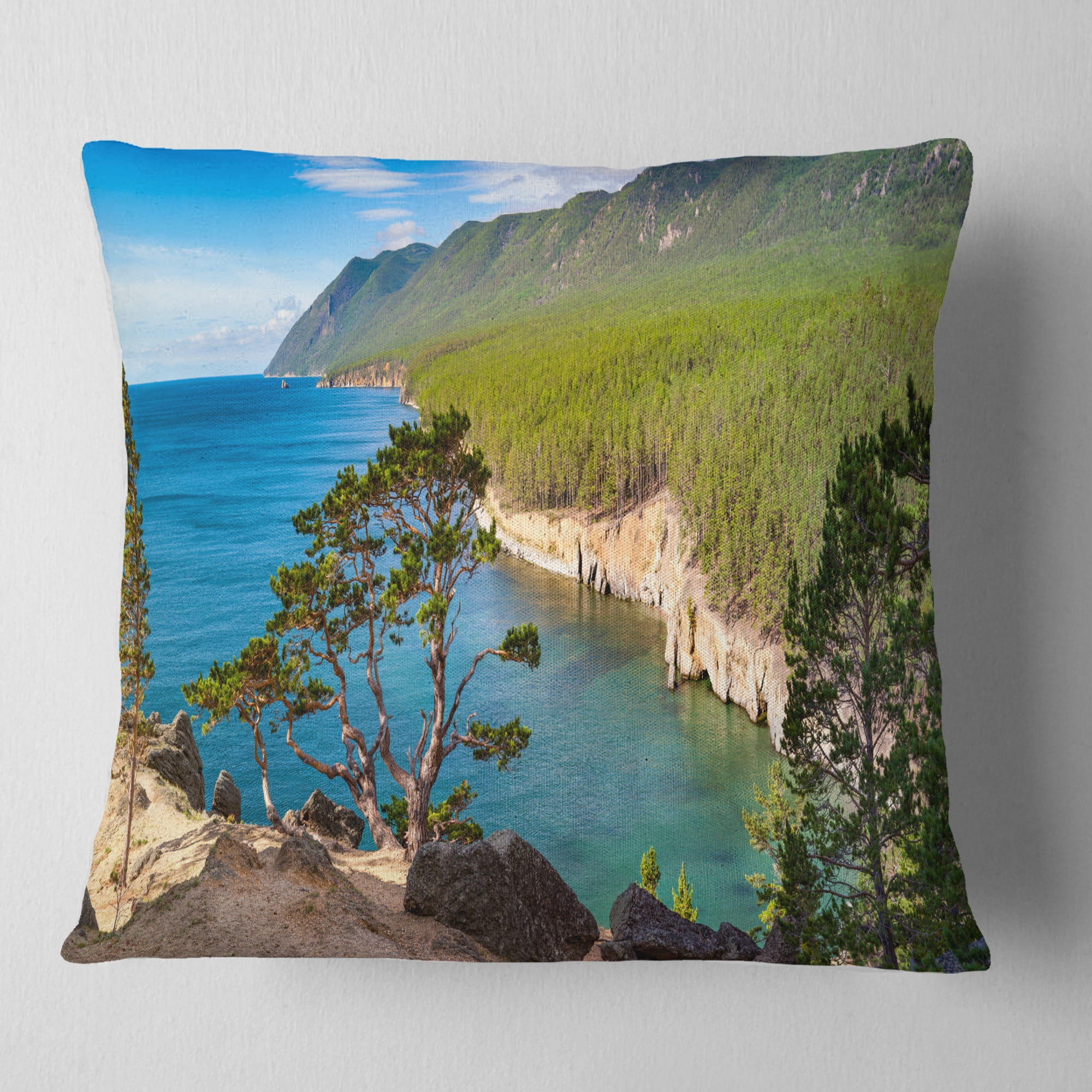 Designart Lake Baikal on Summer Day - Landscape Printed Throw Pillow - 16x16