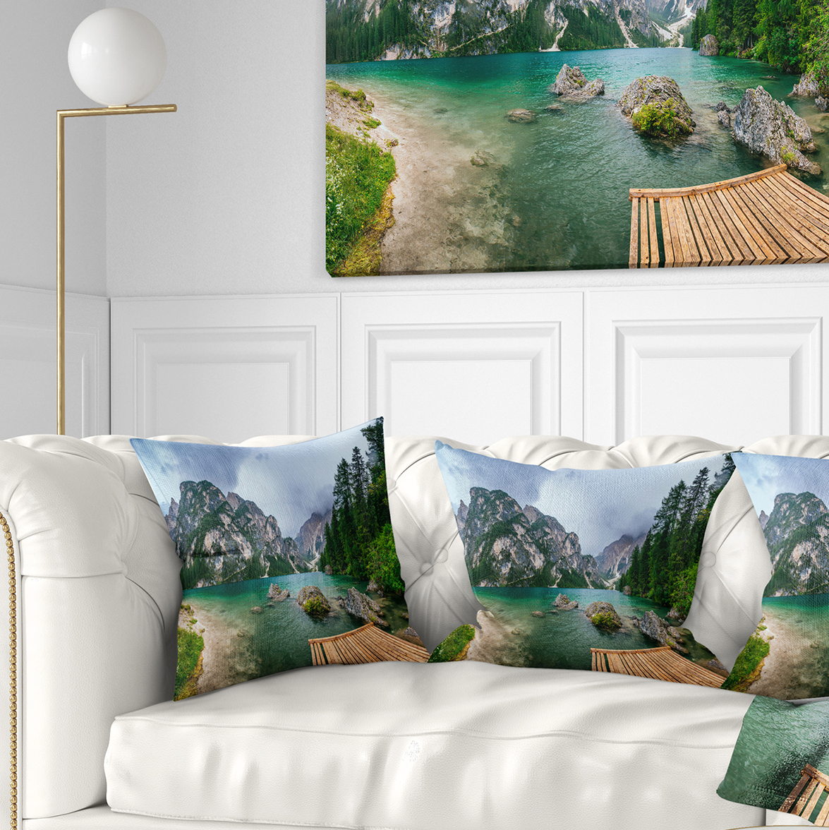 Designart Lake Between Mountains - Landscape Photography Throw Pillow - 16x16