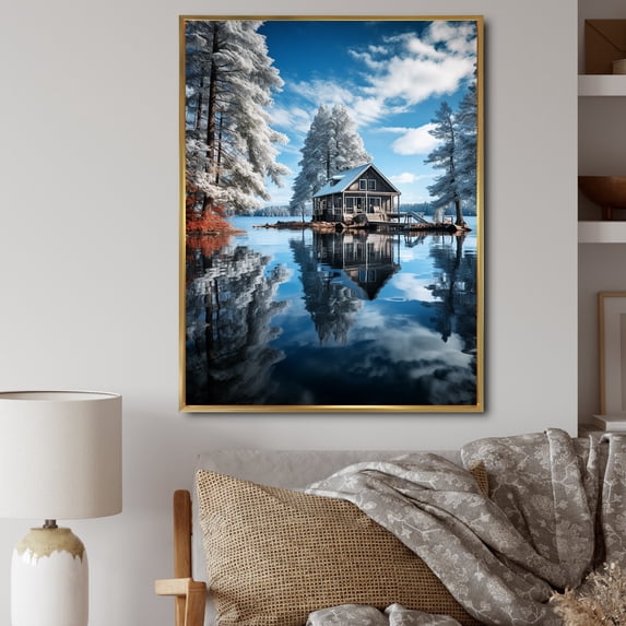 Designart "Lake Calm Retreat" Cottage Floater Framed Wall Decor