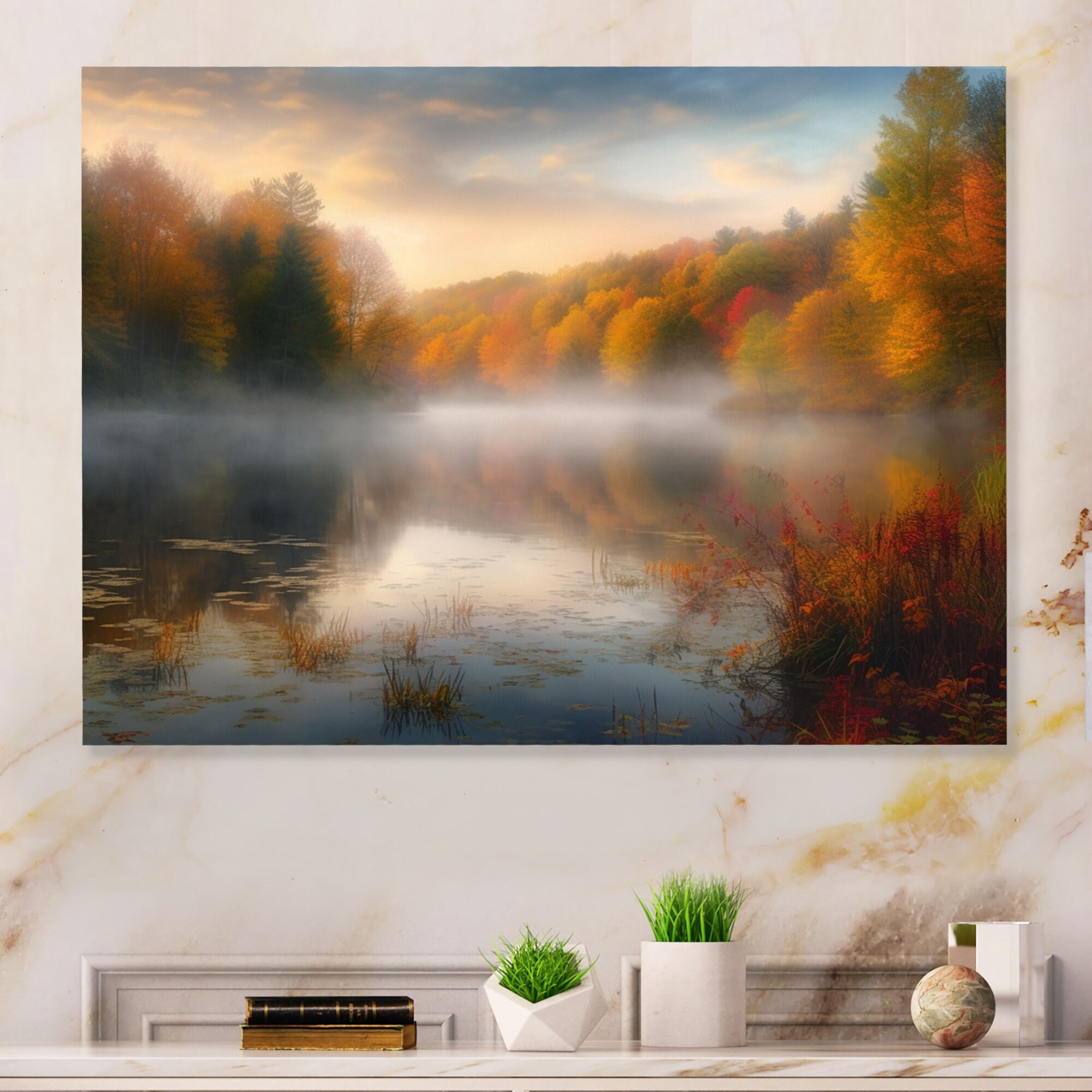 Designart "Lake Enshrouded in Mist I" Landscape Forest Metal Wall Art ...