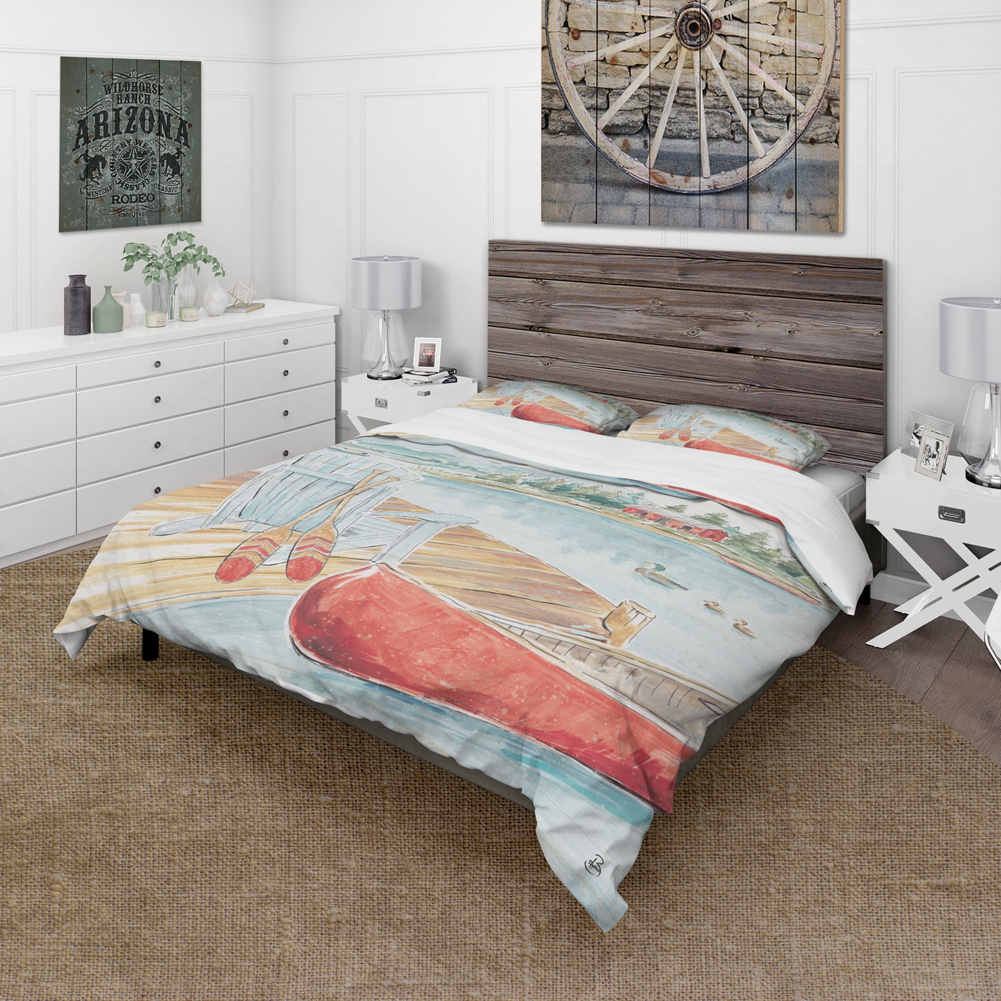 Designart 'Lake House Canoes III' Cottage Duvet Cover Set