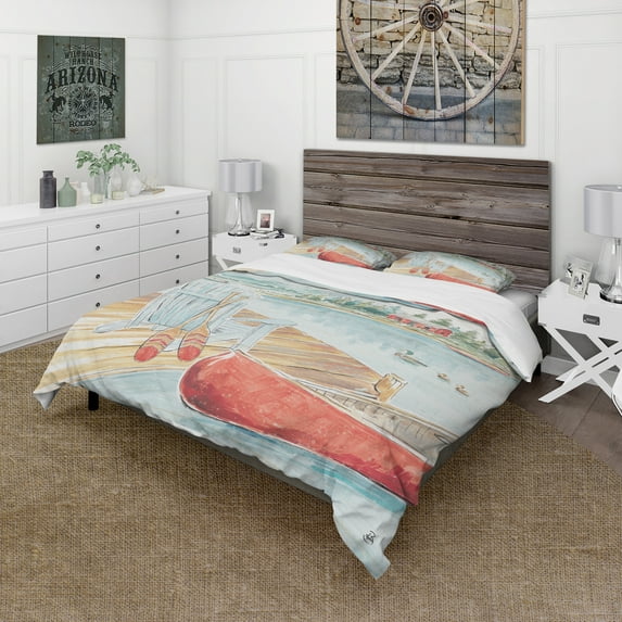 Designart 'Lake House Canoes III' Cottage Duvet Cover Set