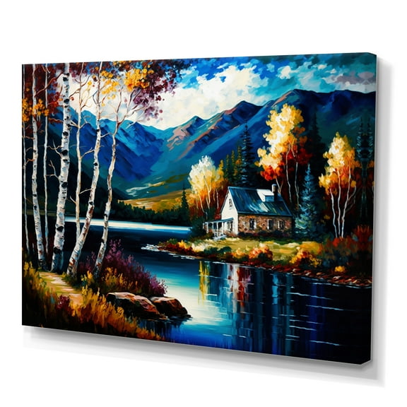 Designart Lake House Scenery In Fall I Canvas Wall Art