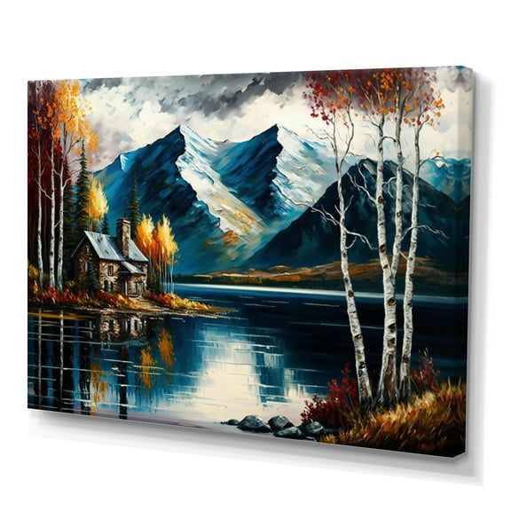 Designart Lake House Scenery In Fall II Canvas Wall Art