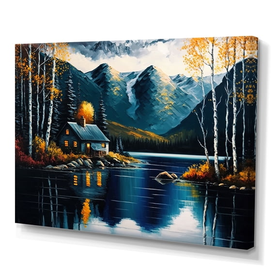 Designart Lake House Scenery In Fall IV Canvas Wall Art
