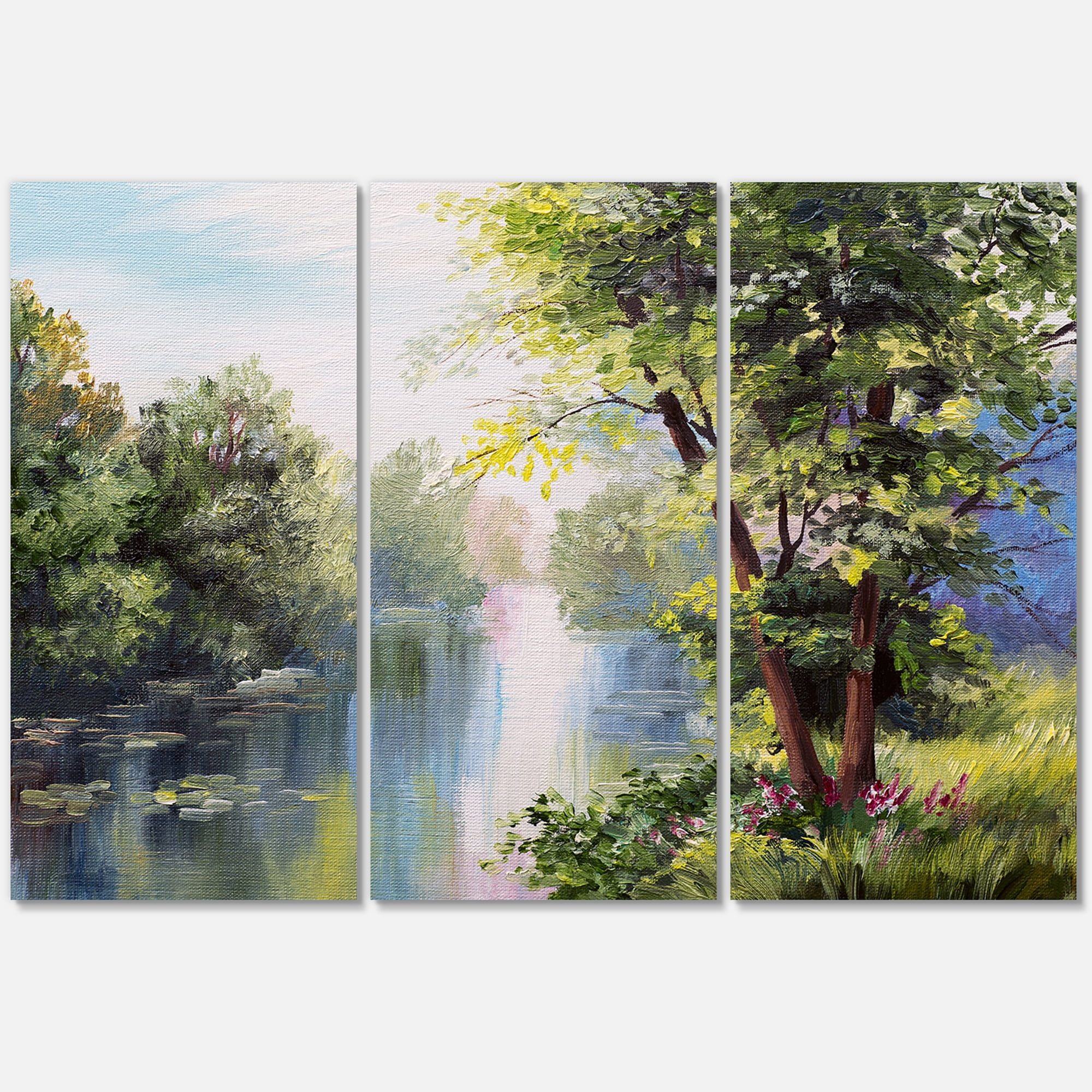 Designart ' Lake In The Forest Summer Day - Landscape ' Lake House Canvas Wall Art Print