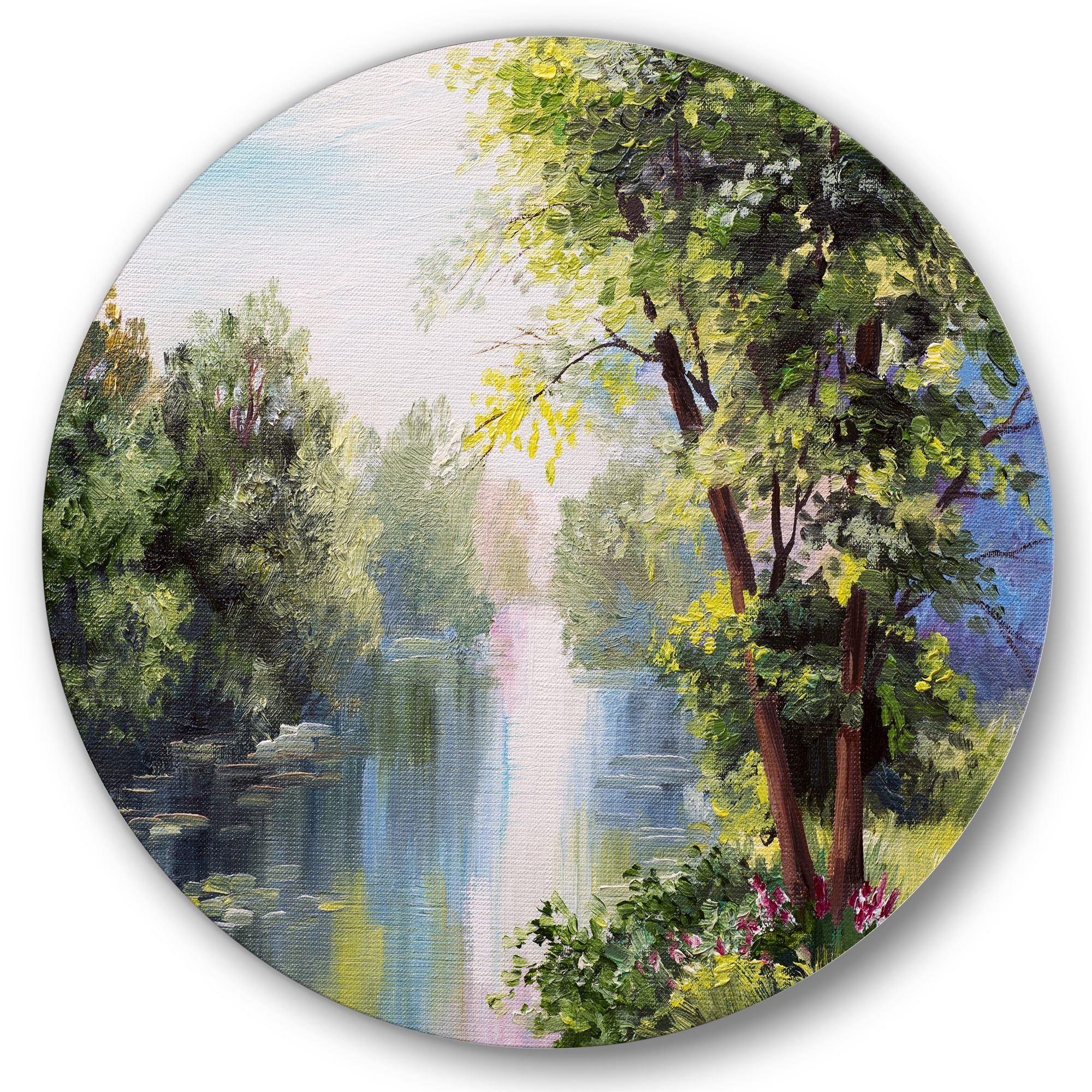 Designart 'Lake In The Forest Summer Day - Landscape' Lake House Circle Metal Wall Art 29x29 - Disc of 29