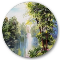 Designart 'Lake In The Forest Summer Day - Landscape' Lake House Circle Metal Wall Art 36x36 - Disc of 36