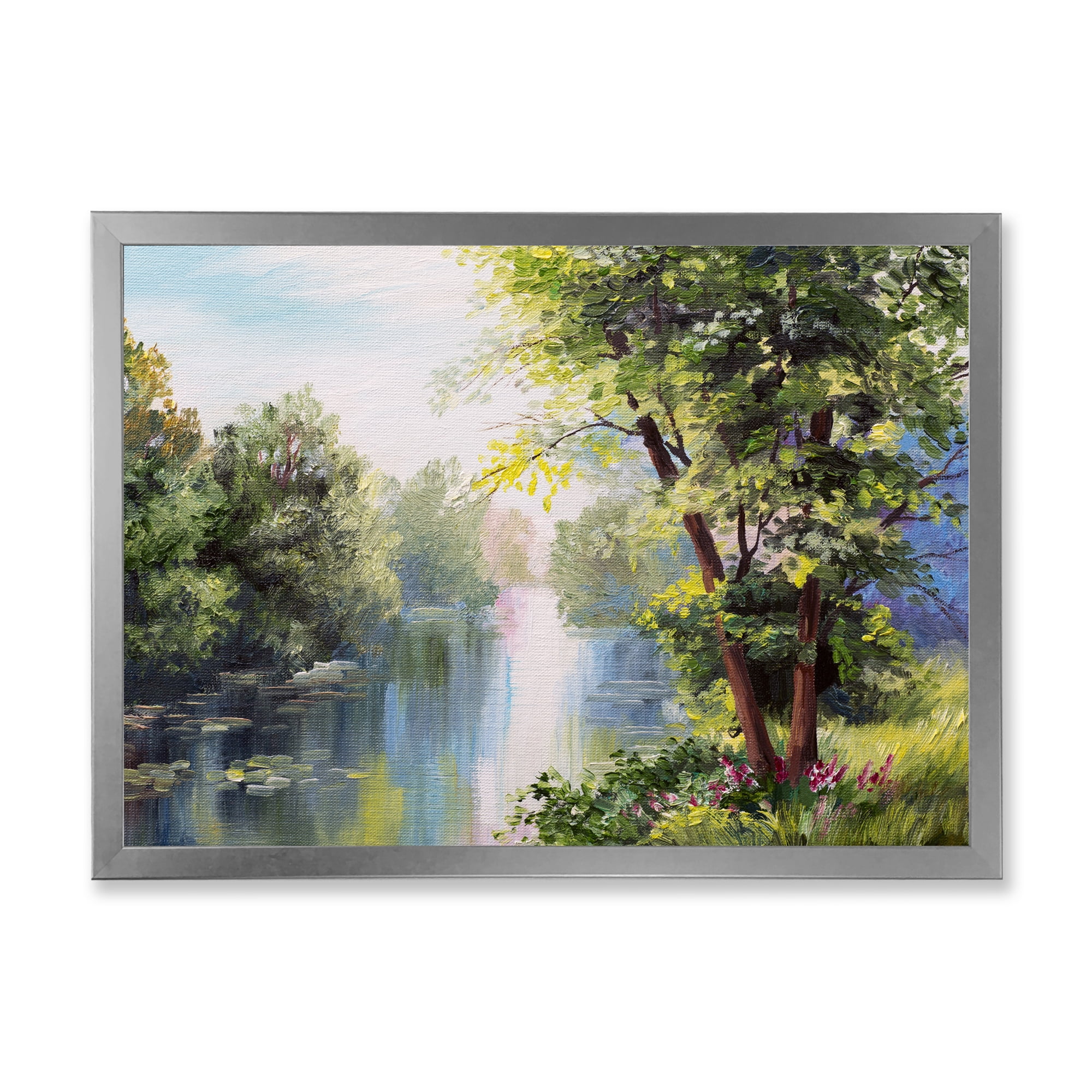 Designart 'Lake In The Forest Summer Day - Landscape' Lake House Framed Art Print