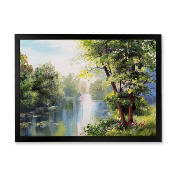 Designart 'Lake In The Forest Summer Day - Landscape' Lake House Framed Art Print