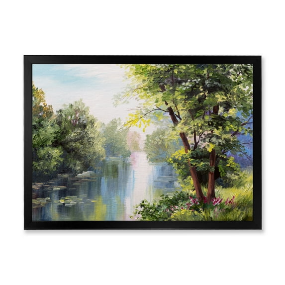 Designart 'Lake In The Forest Summer Day - Landscape' Lake House Framed Art Print