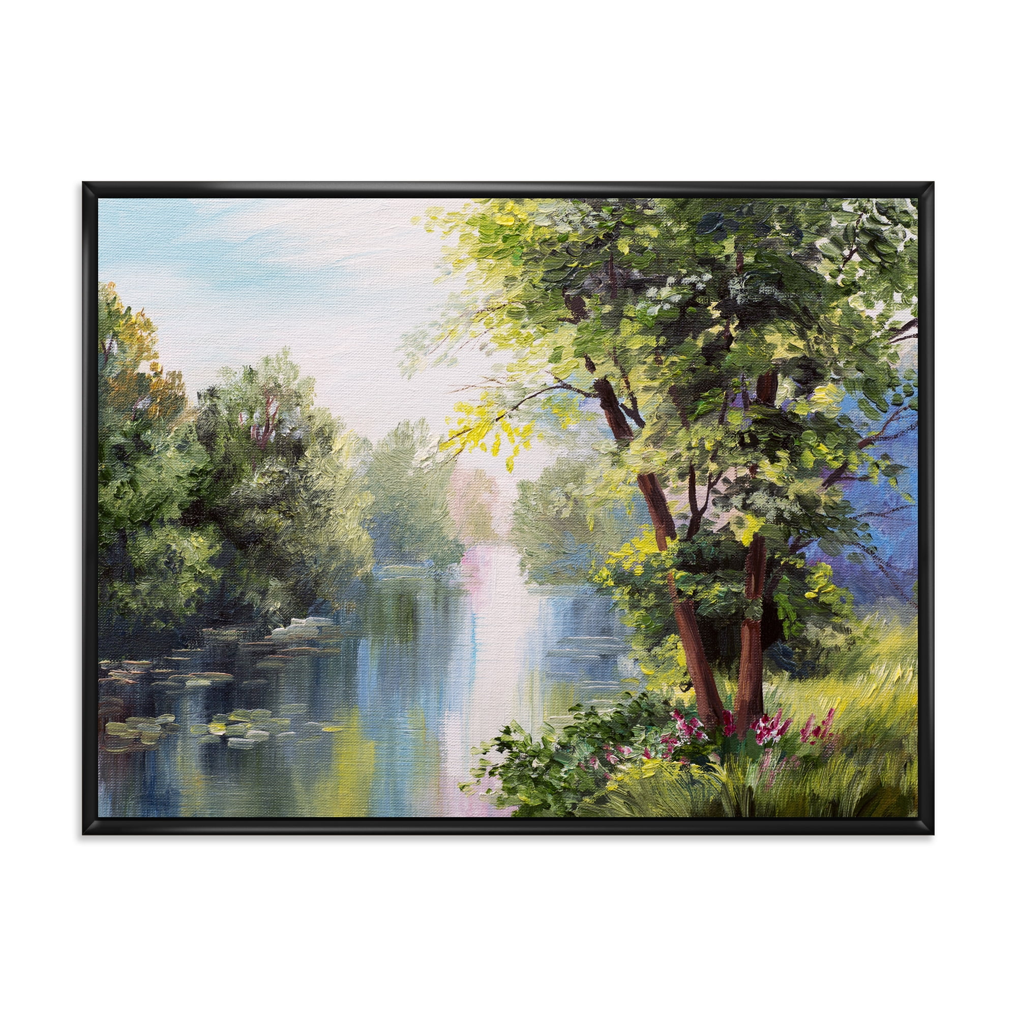 Designart 'Lake In The Forest Summer Day - Landscape' Lake House Framed Canvas Wall Art Print