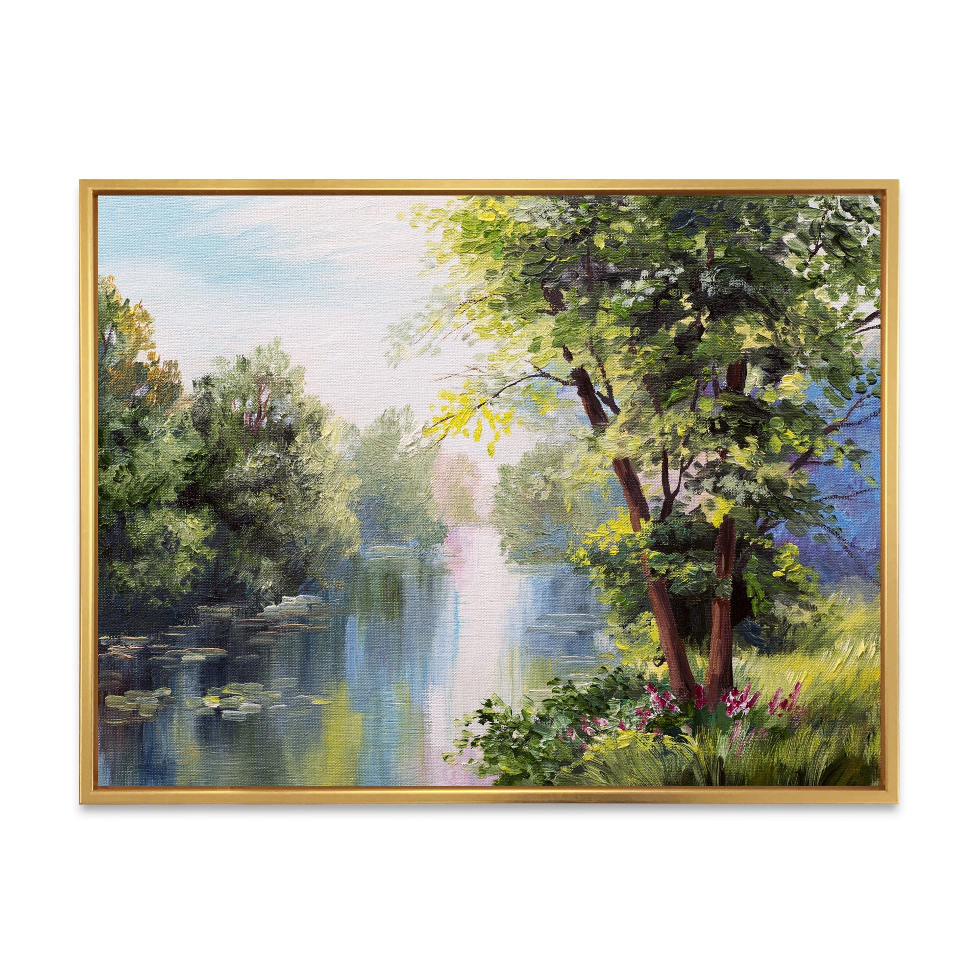 Designart 'Lake In The Forest Summer Day - Landscape' Lake House Framed Canvas Wall Art Print